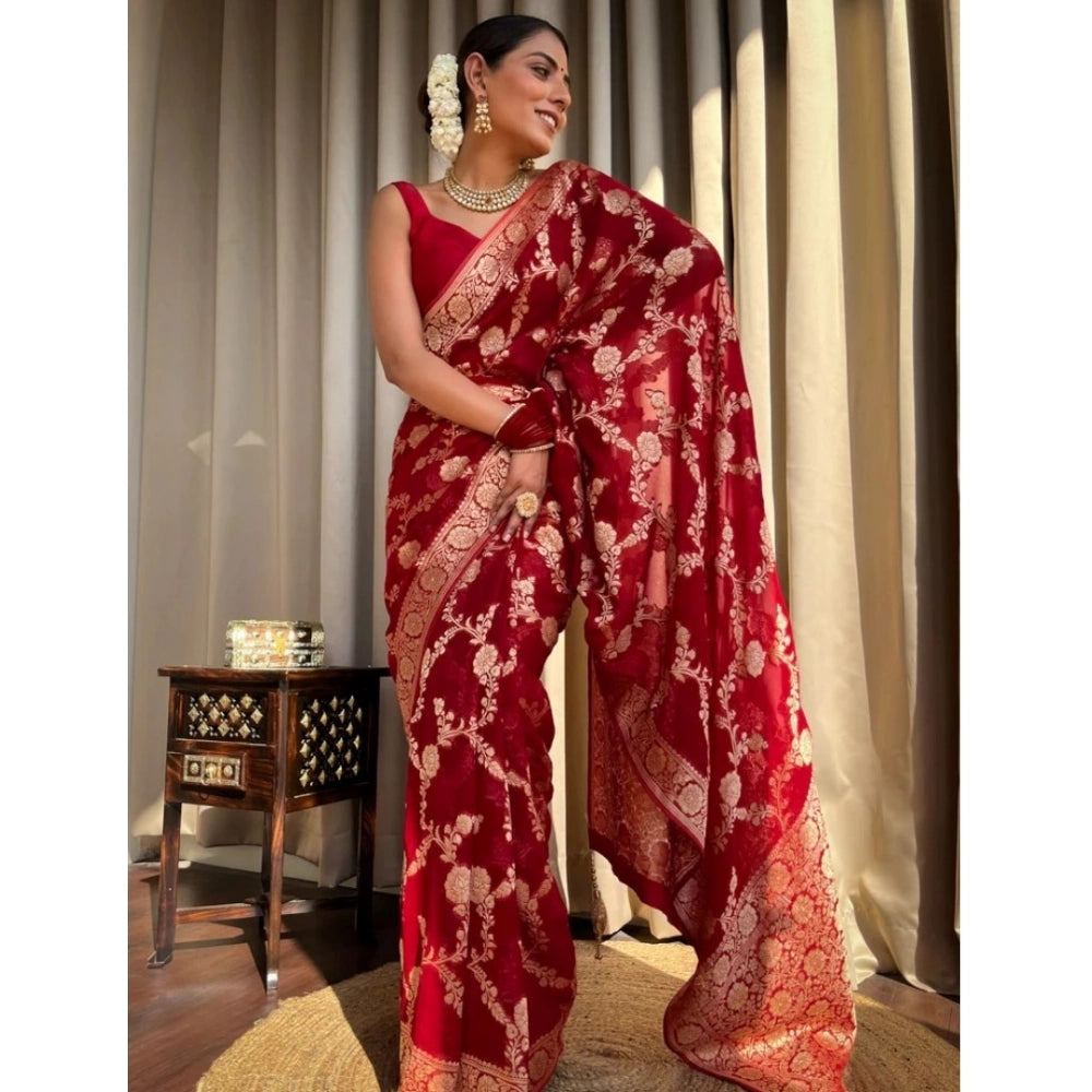 Women's Silk Printed Saree With Unstitched Blouse 5.5 Mtr (Red)