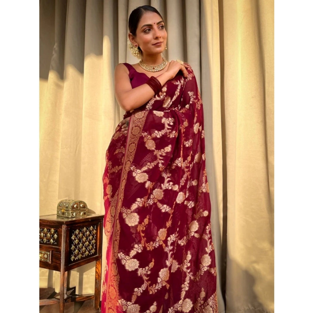 Women's Silk Printed Saree With Unstitched Blouse 5.5 Mtr (Maroon)