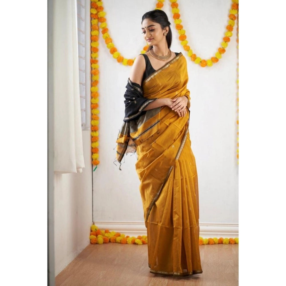 Women's Cotton Printed Saree With Unstitched Blouse 5.5 Mtr (Yellow)