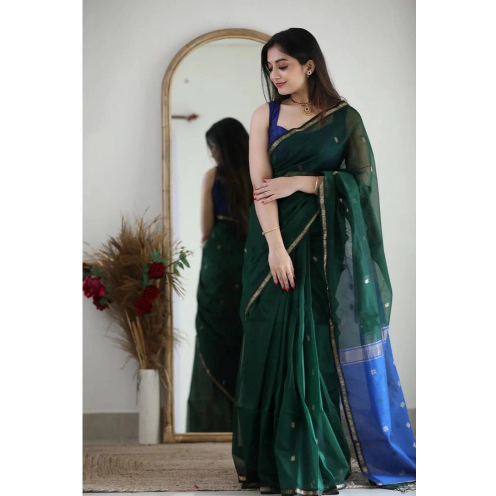 Women's Cotton Printed Saree With Unstitched Blouse 5.5 Mtr (Green)