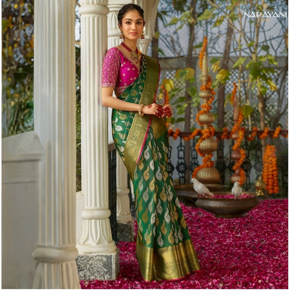Women's Silk Printed Saree With Unstitched Blouse 5.5 Mtr (Green)