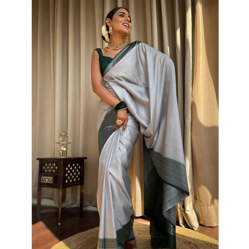 Women's Silk Printed Saree With Unstitched Blouse 5.5 Mtr (Grey)