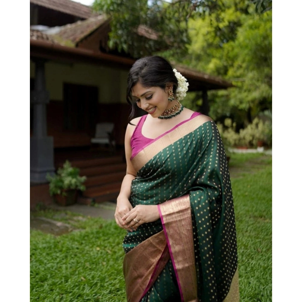 Women's Silk Printed Saree With Unstitched Blouse 5.5 Mtr (Green)
