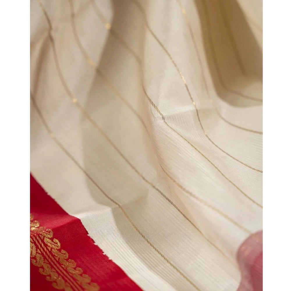 Women's Silk Printed Saree With Unstitched Blouse 5.5 Mtr (Off White)