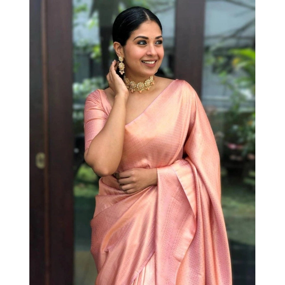 Women's Silk Printed Saree With Unstitched Blouse 5.5 Mtr (Peach)