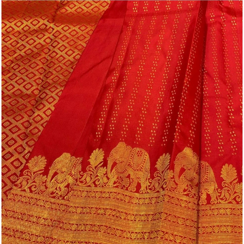 Women's Silk Printed Saree With Unstitched Blouse 5.5 Mtr (Red)