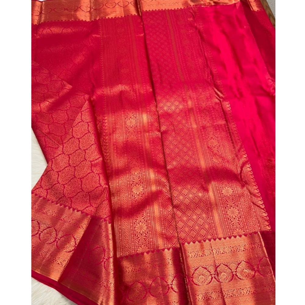 Women's Silk Printed Saree With Unstitched Blouse 5.5 Mtr (Rani Pink)