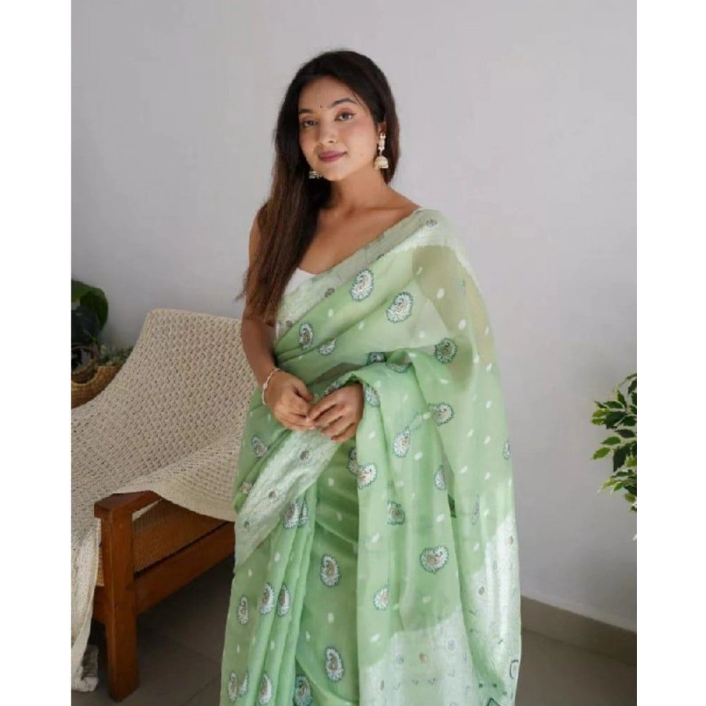 Women's Cotton Printed Saree With Unstitched Blouse 5.5 Mtr (Pista)