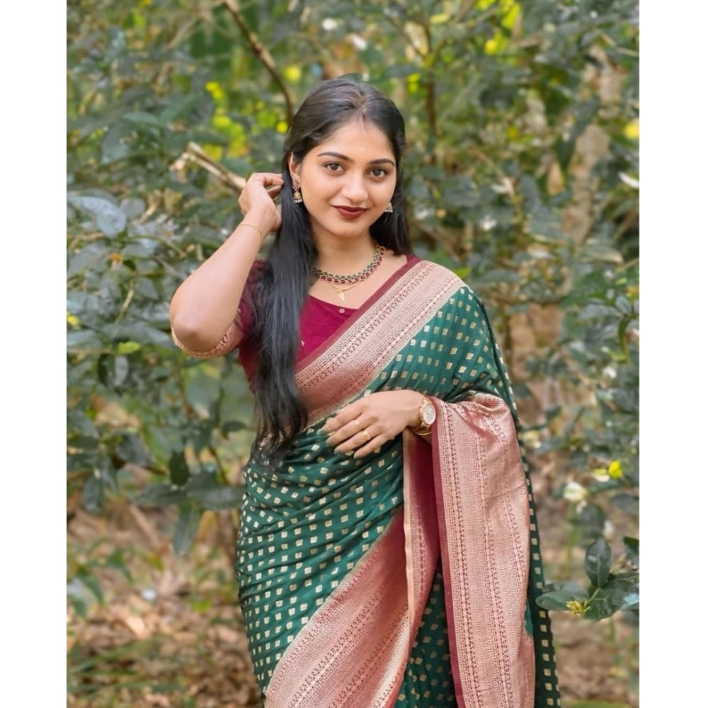 Women's Silk Printed Saree With Unstitched Blouse 5.5 Mtr (Green-Red)