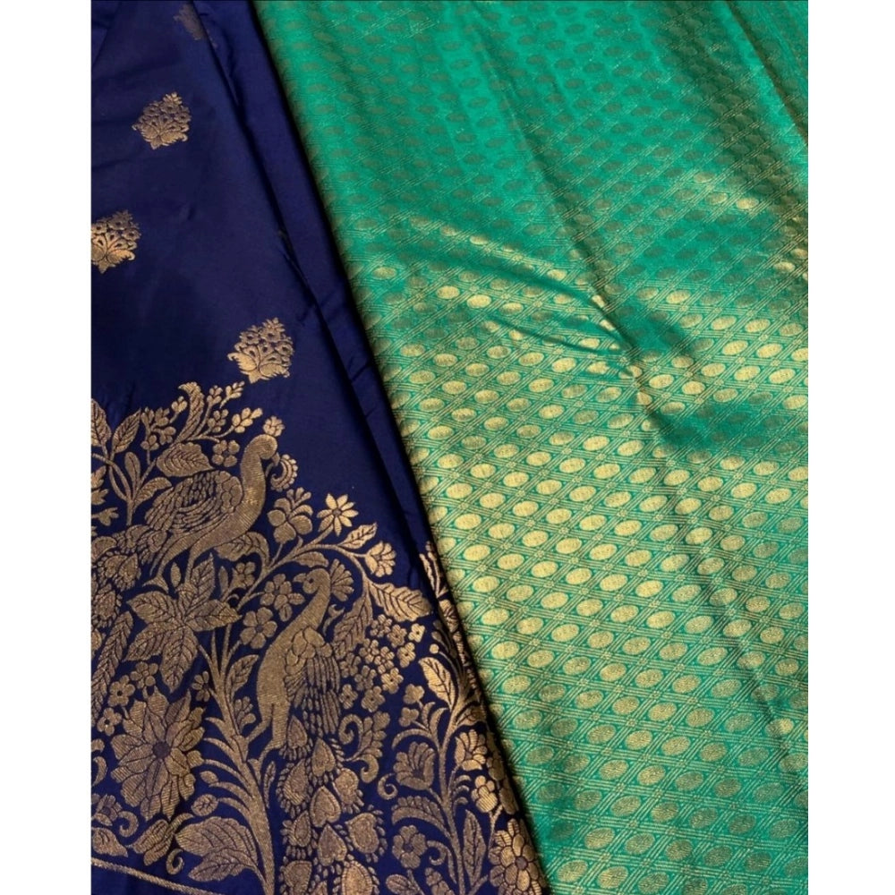 Women's Silk Printed Saree With Unstitched Blouse 5.5 Mtr (Royal Blue)
