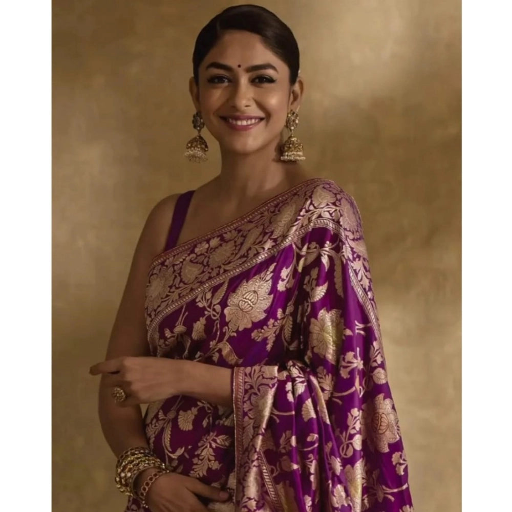 Women's Silk Printed Saree With Unstitched Blouse 5.5 Mtr (Purple)