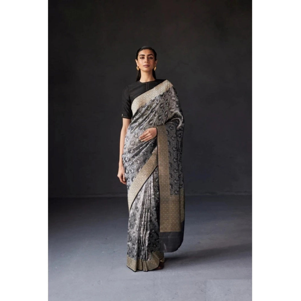 Women's Silk Printed Saree With Unstitched Blouse 5.5 Mtr (Grey)