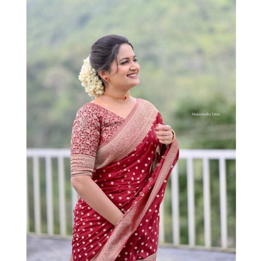 Women's Silk Printed Saree With Unstitched Blouse 5.5 Mtr (Maroon)