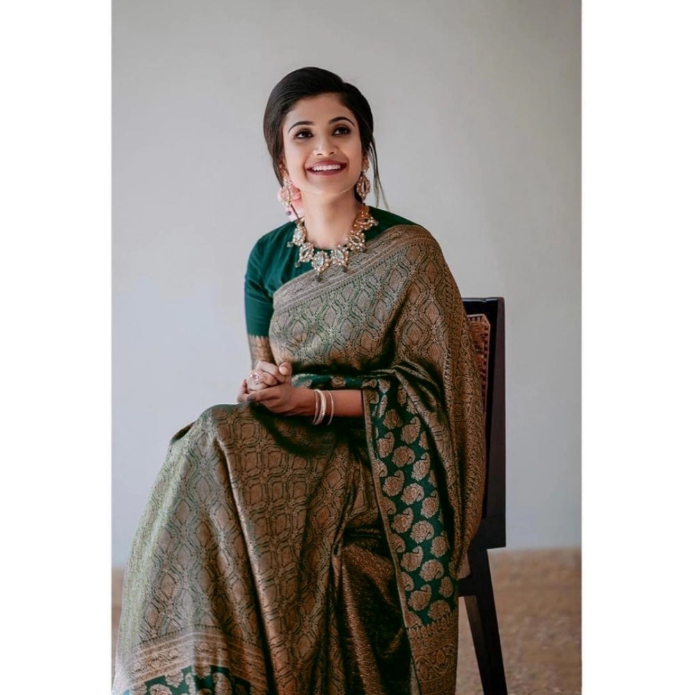 Women's Silk Printed Saree With Unstitched Blouse 5.5 Mtr (Green)
