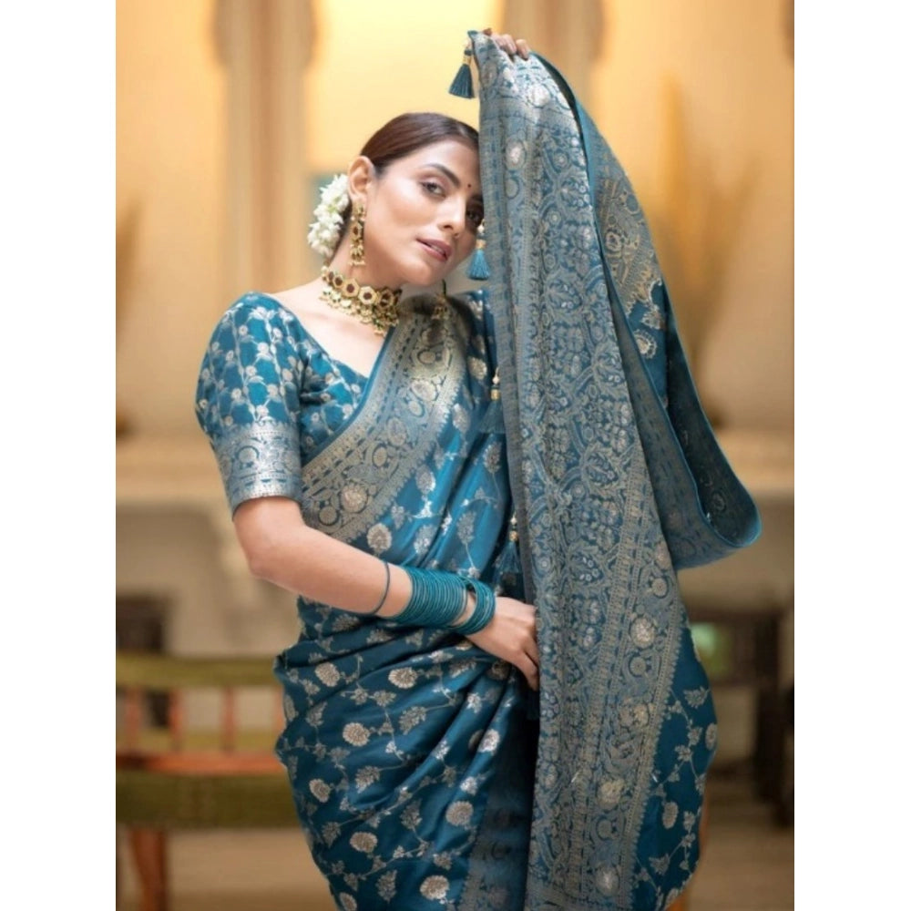 Women's Silk Printed Saree With Unstitched Blouse 5.5 Mtr (Rama)