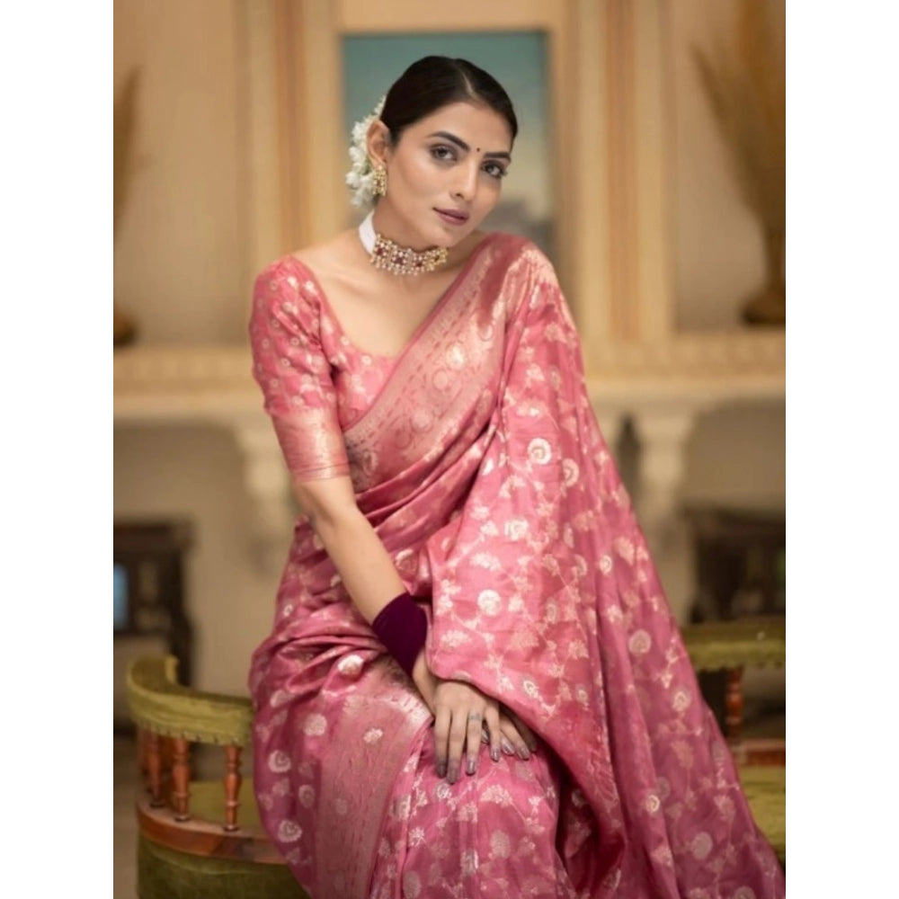 Women's Silk Printed Saree With Unstitched Blouse 5.5 Mtr (Peach)