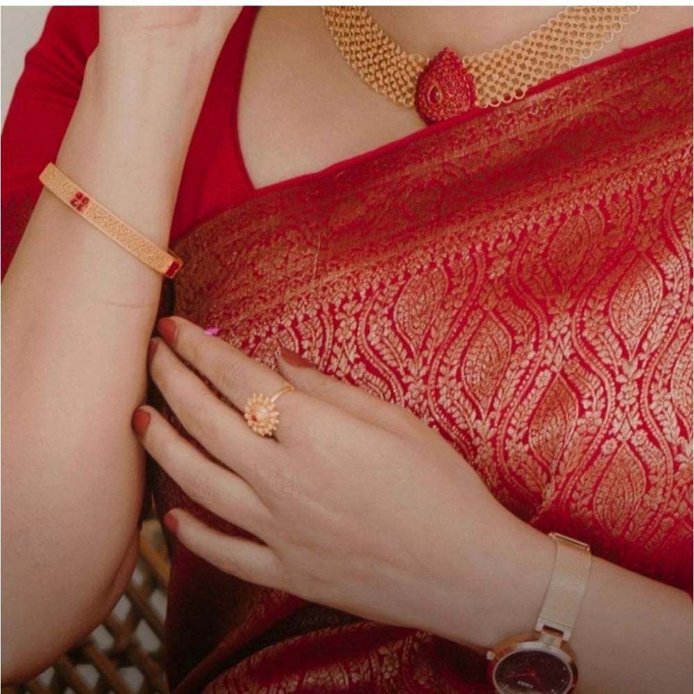 Women's Silk Printed Saree With Unstitched Blouse 5.5 Mtr (Red)