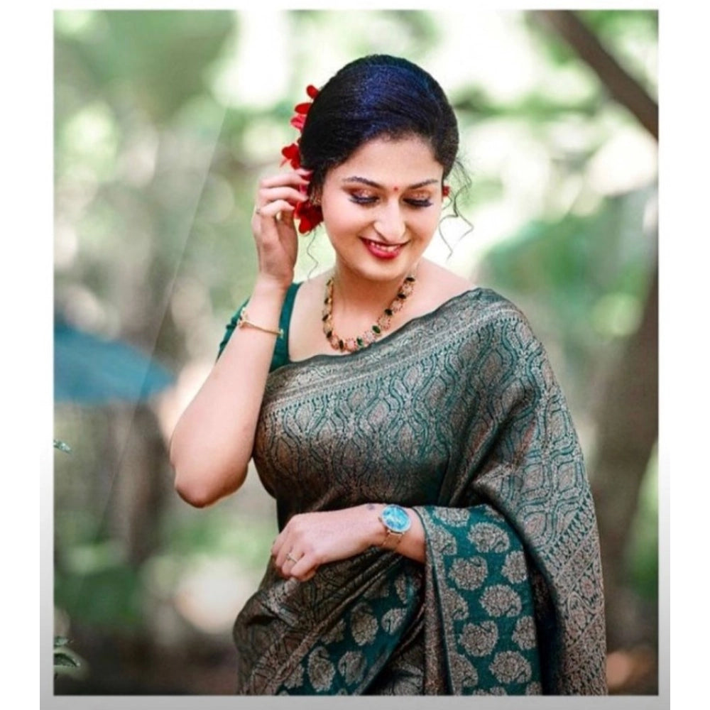 Women's Silk Printed Saree With Unstitched Blouse 5.5 Mtr (Green)
