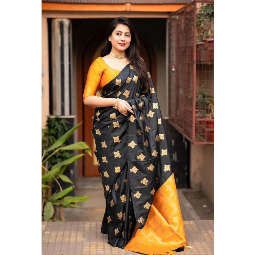Women's Silk Printed Saree With Unstitched Blouse 5.5 Mtr (Yellow)