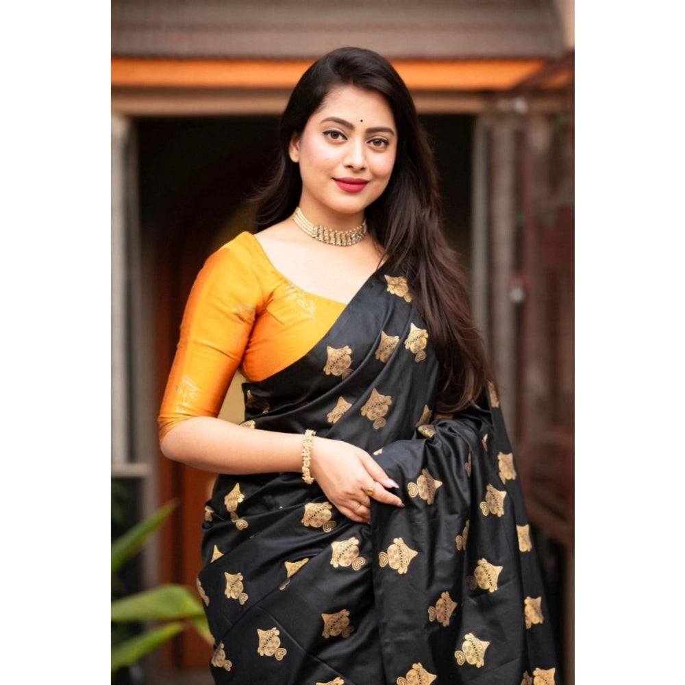 Women's Silk Printed Saree With Unstitched Blouse 5.5 Mtr (Yellow)
