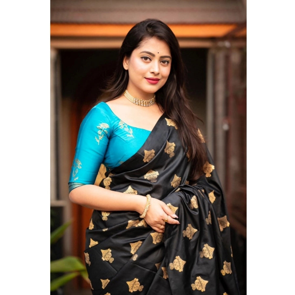 Women's Silk Printed Saree With Unstitched Blouse 5.5 Mtr (Sky Blue)
