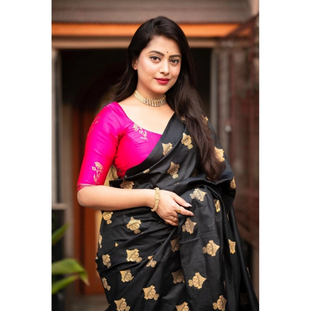 Women's Silk Printed Saree With Unstitched Blouse 5.5 Mtr (Pink)