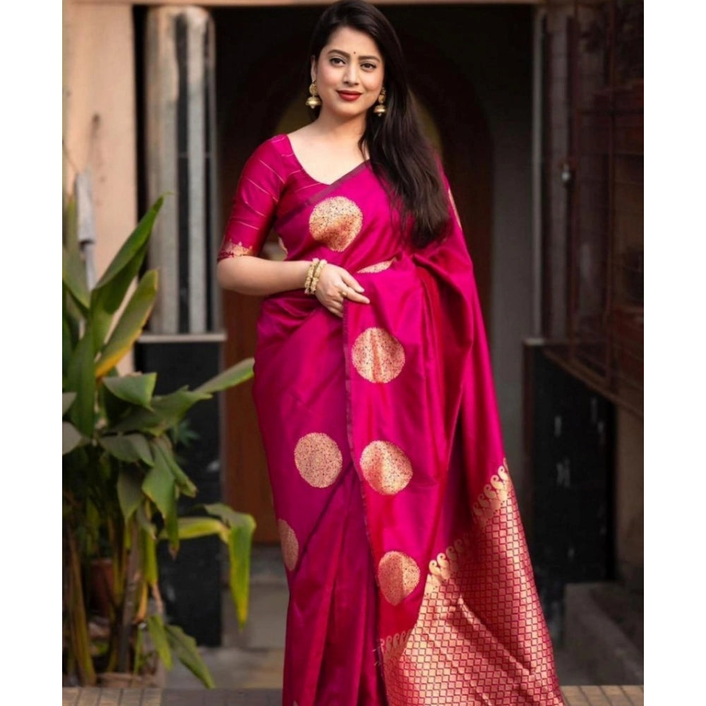 Women's Silk Printed Saree With Unstitched Blouse 5.5 Mtr (Pink)