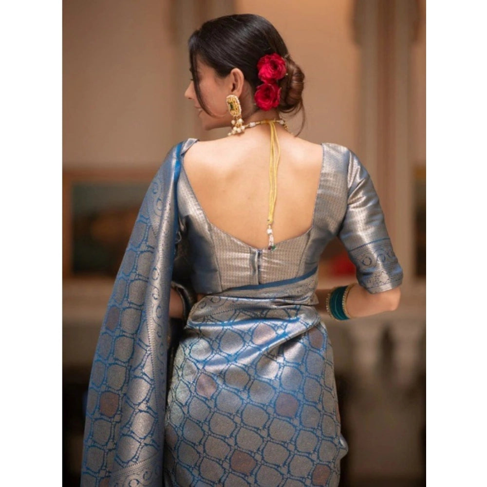 Women's Silk Printed Saree With Unstitched Blouse 5.5 Mtr (Rama)