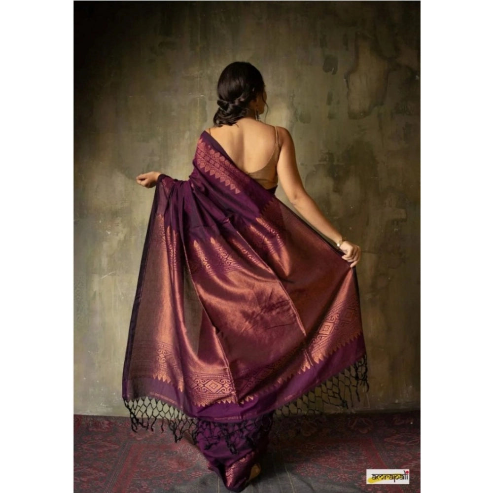 Women's Silk Printed Saree With Unstitched Blouse 5.5 Mtr (Wine)