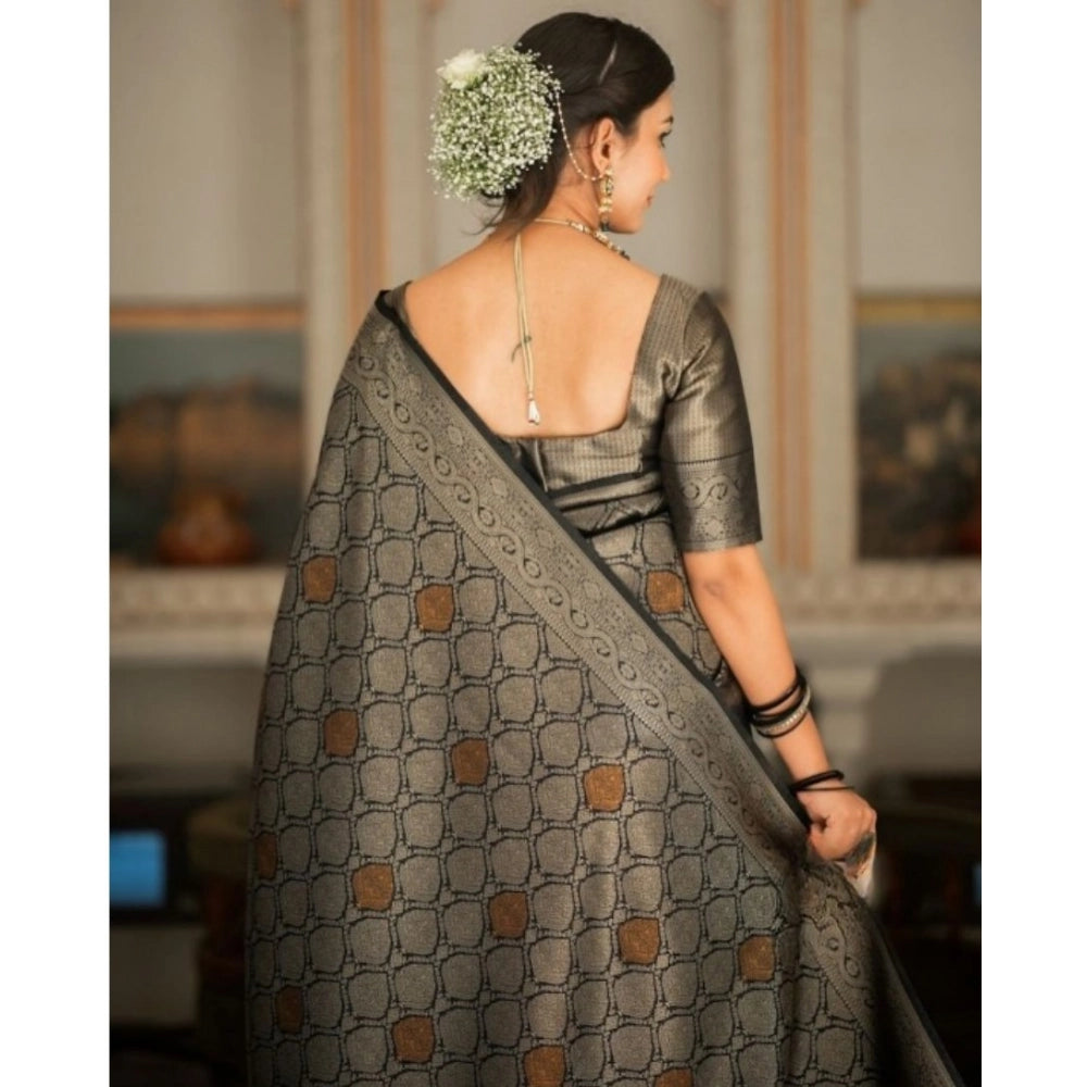Women's Silk Printed Saree With Unstitched Blouse 5.5 Mtr (Black)