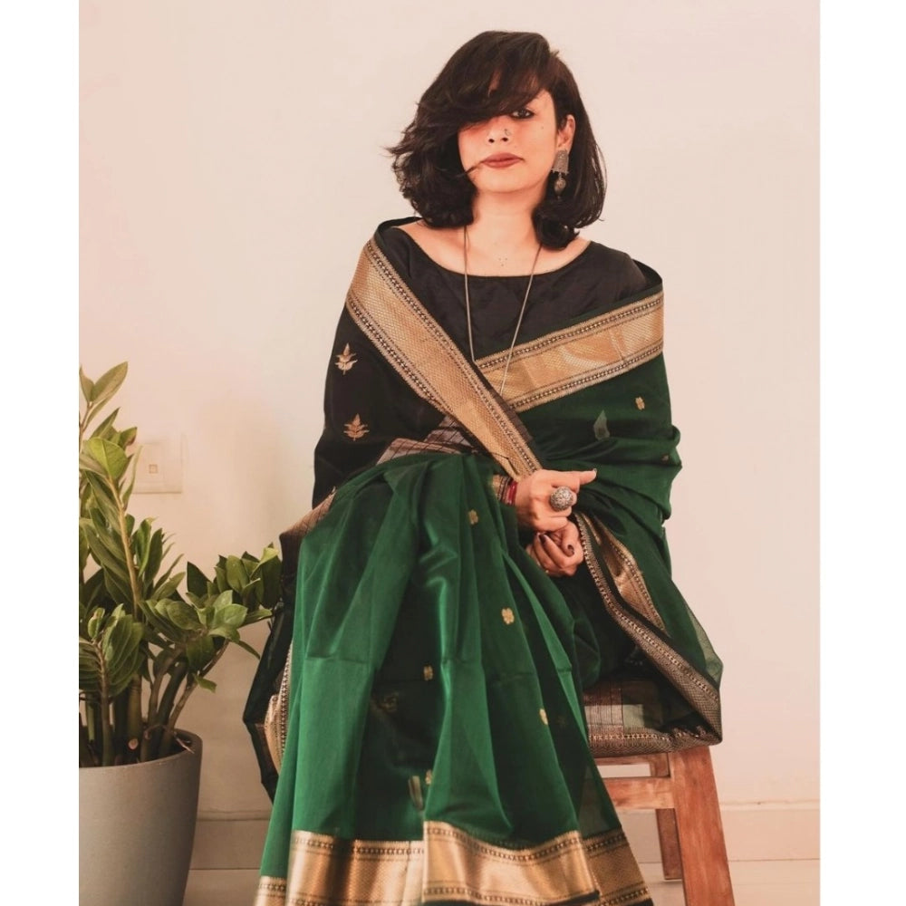 Women's Silk Printed Saree With Unstitched Blouse 5.5 Mtr (Dark Green)