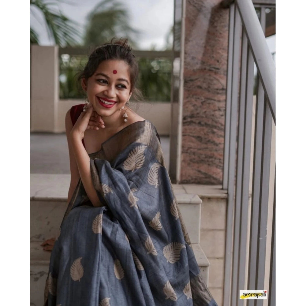 Women's Silk Printed Saree With Unstitched Blouse 5.5 Mtr (Grey)