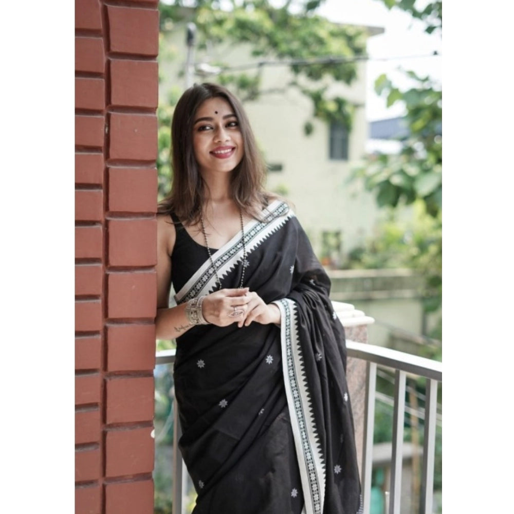 Women's Cotton Printed Saree With Unstitched Blouse 5.5 Mtr (Black)