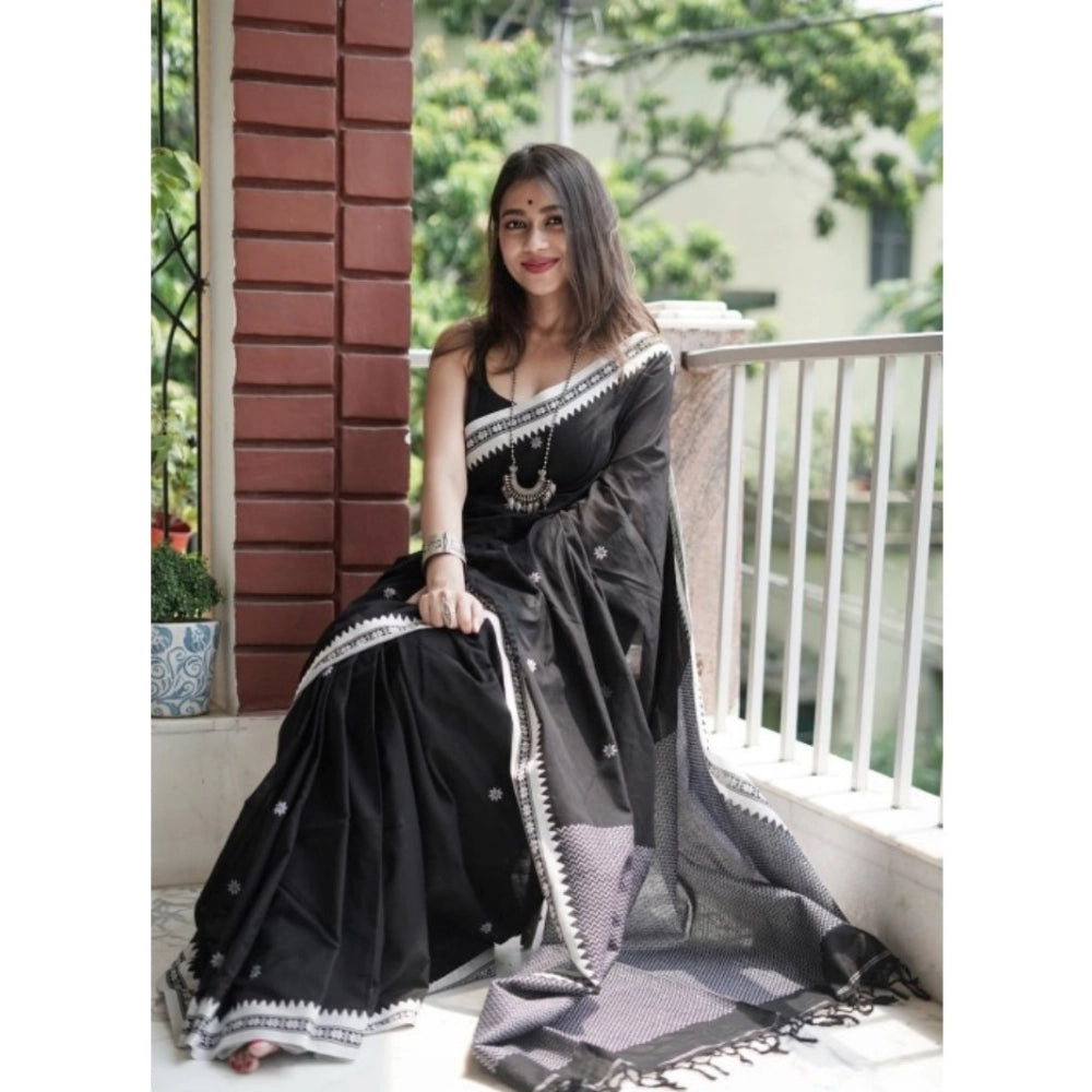 Women's Cotton Printed Saree With Unstitched Blouse 5.5 Mtr (Black)