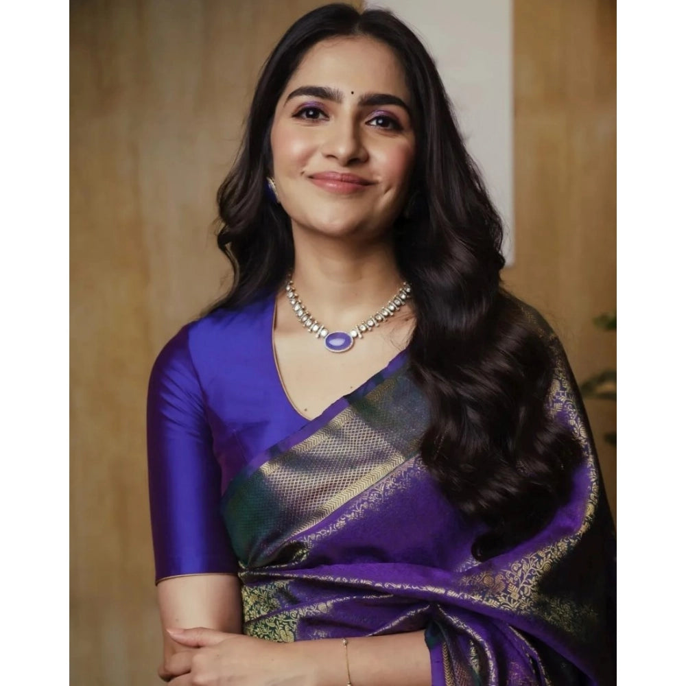 Women's Silk Printed Saree With Unstitched Blouse 5.5 Mtr (Purple)