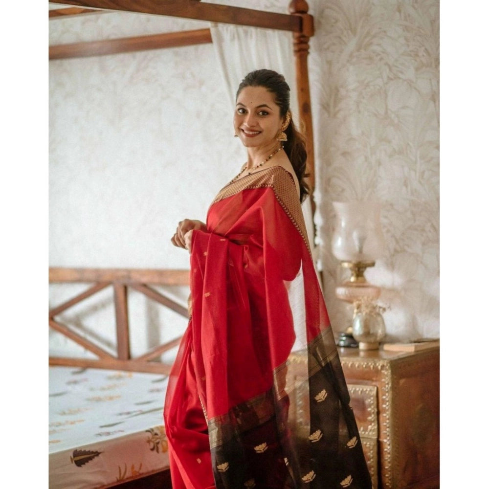 Women's Cotton Printed Saree With Unstitched Blouse 5.5 Mtr (Red)