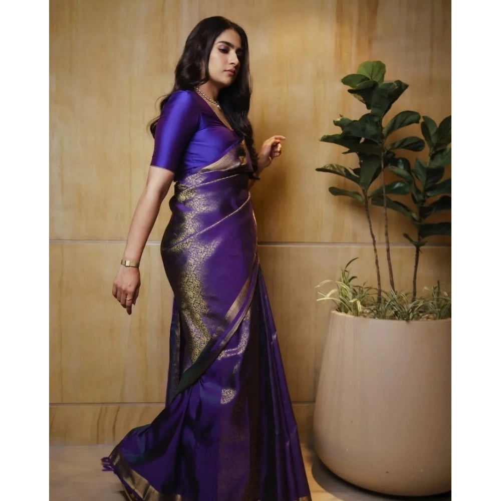 Women's Silk Printed Saree With Unstitched Blouse 5.5 Mtr (Purple)