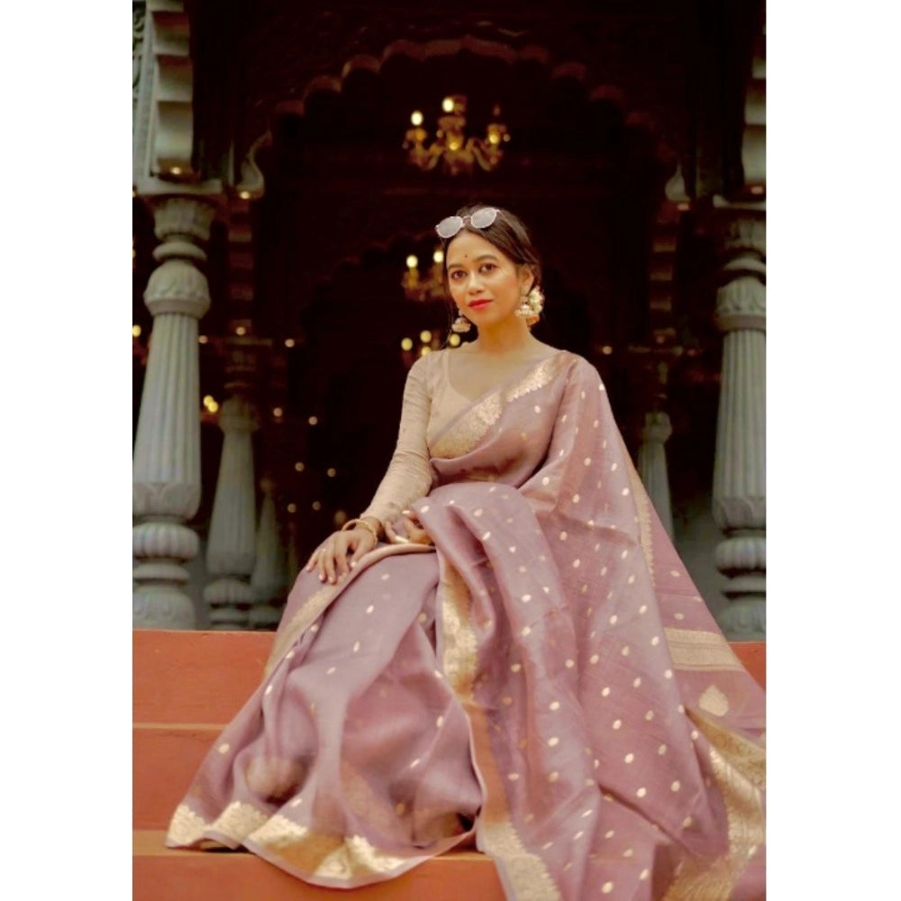 Women's Cotton Printed Saree With Unstitched Blouse 5.5 Mtr (Rose Gold)