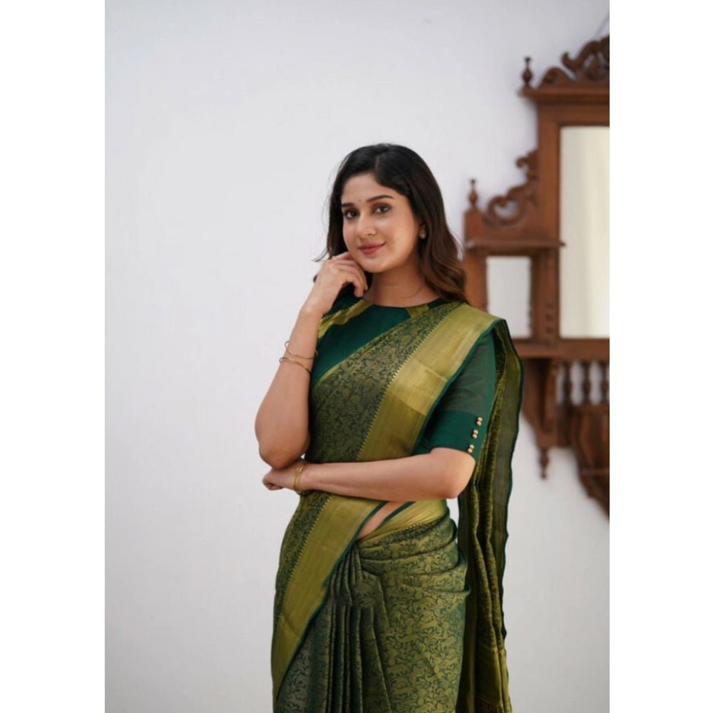 Women's Silk Printed Saree With Unstitched Blouse 5.5 Mtr (Green)