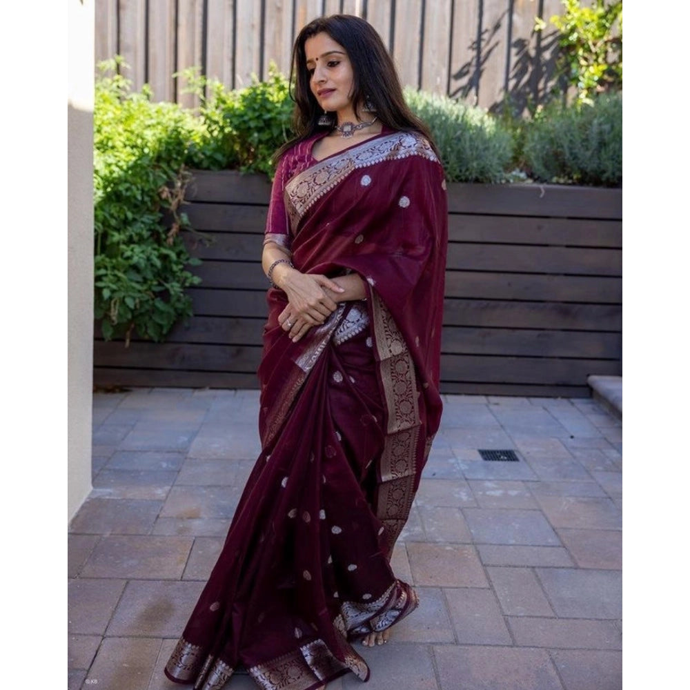 Women's Cotton Printed Saree With Unstitched Blouse 5.5 Mtr (Maroon)