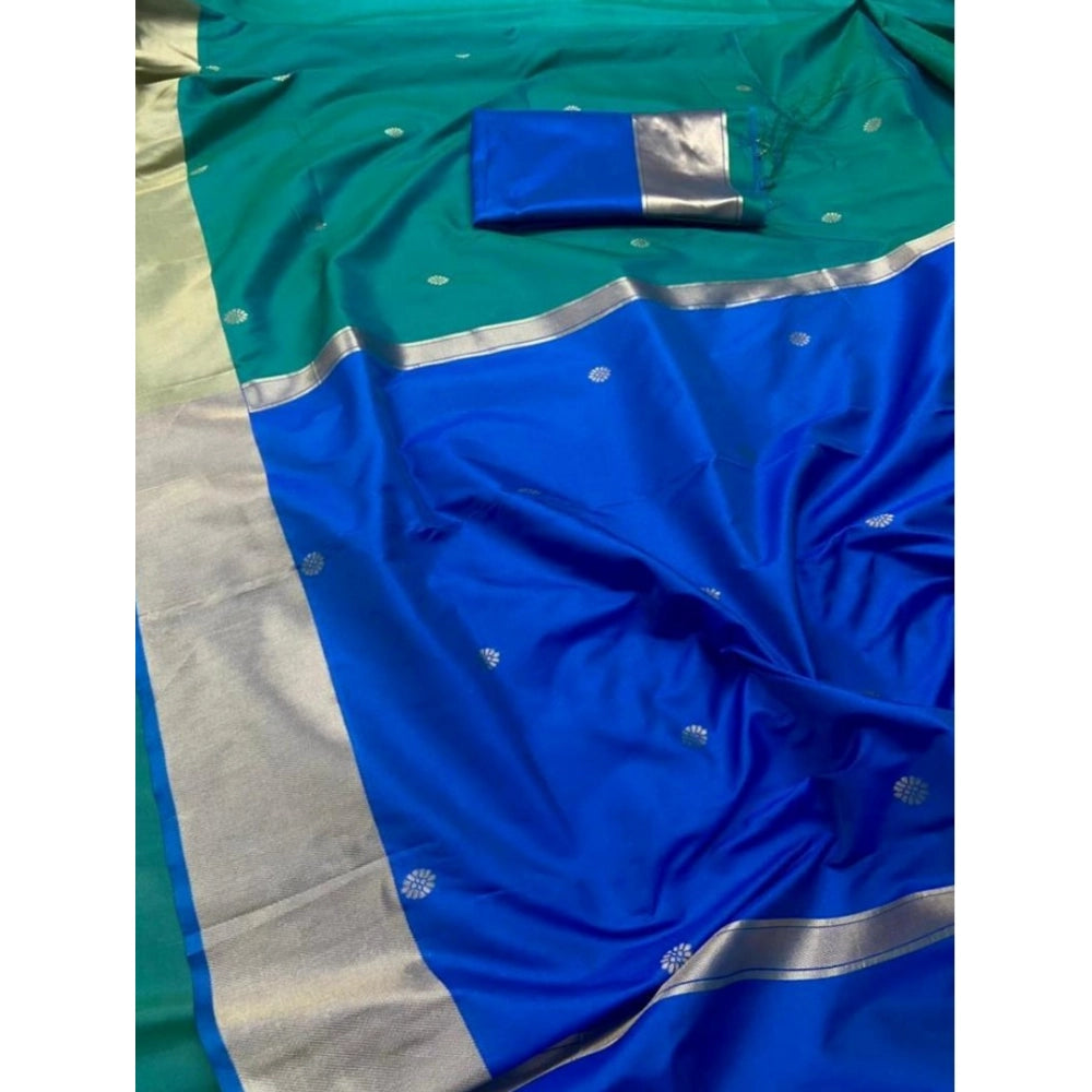 Women's Silk Printed Saree With Unstitched Blouse 5.5 Mtr (Blue)