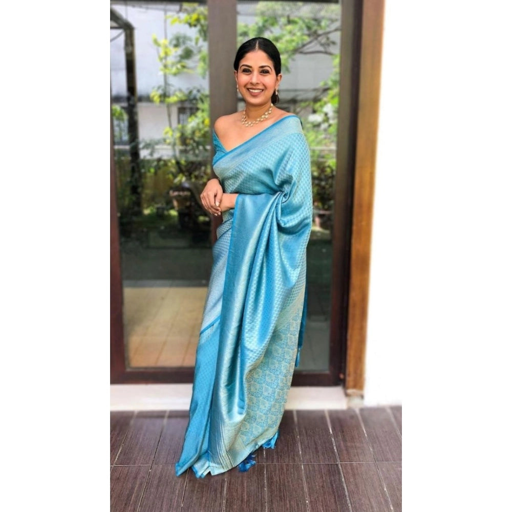 Women's Silk Printed Saree With Unstitched Blouse 5.5 Mtr (Sky Blue)
