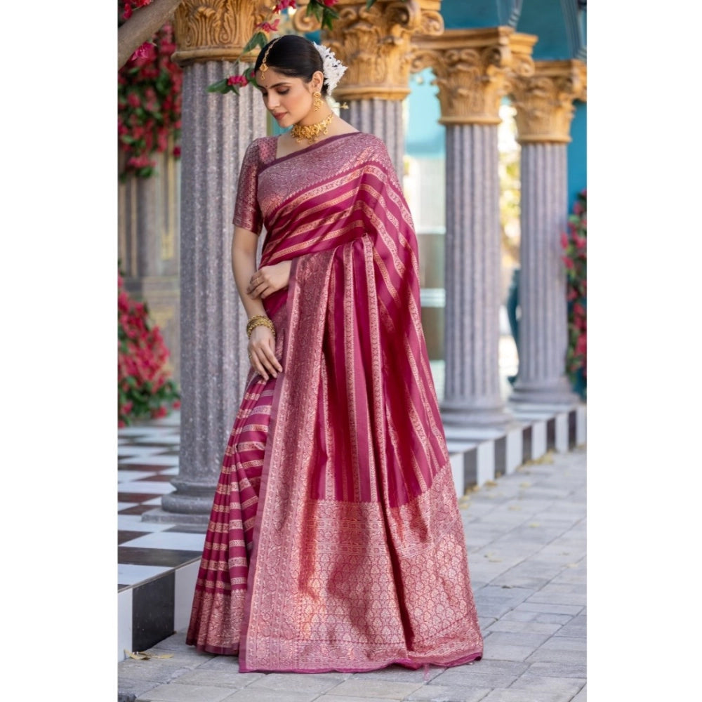 Women's Silk Printed Saree With Unstitched Blouse 5.5 Mtr (Pink)