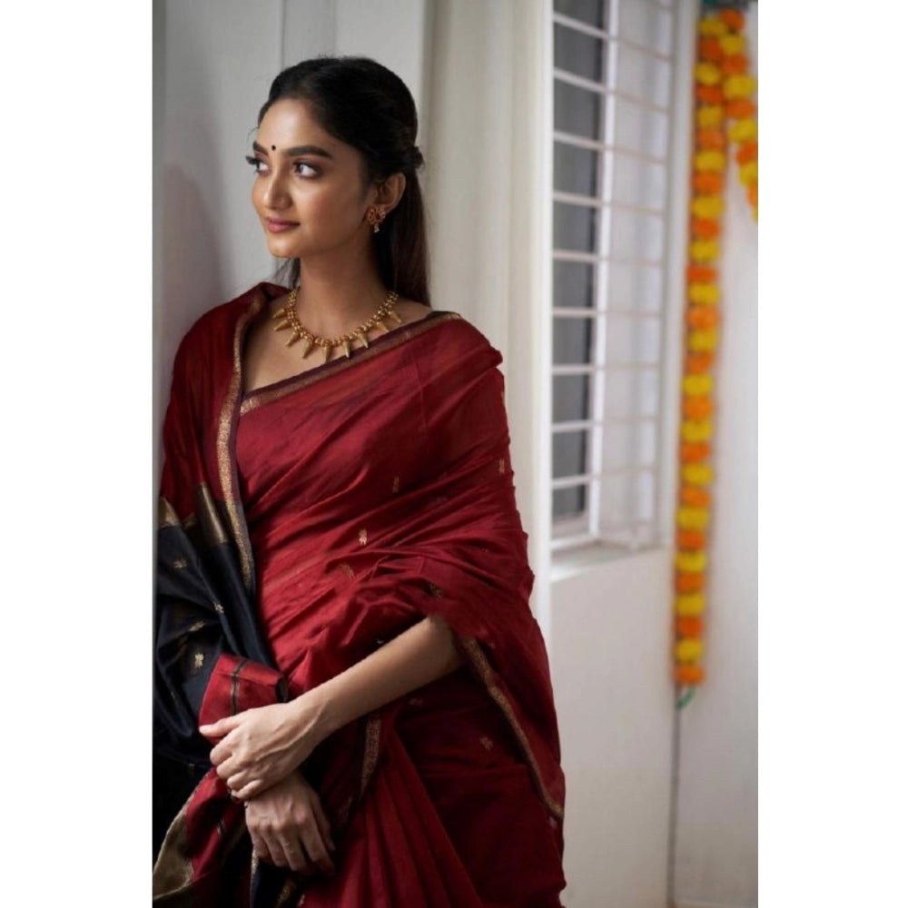 Women's Cotton Printed Saree With Unstitched Blouse 5.5 Mtr (Red)