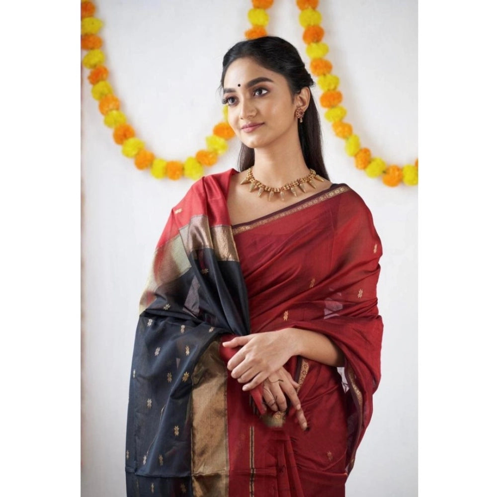 Women's Cotton Printed Saree With Unstitched Blouse 5.5 Mtr (Red)