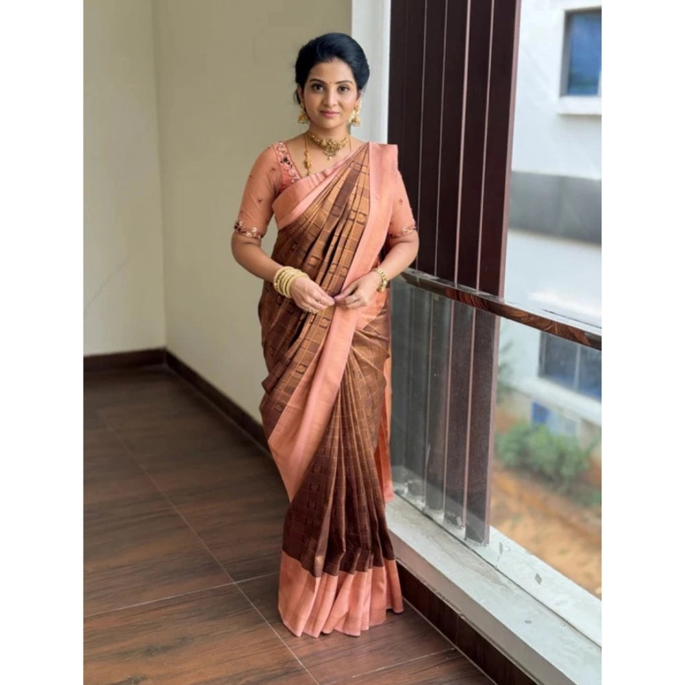 Women's Silk Printed Saree With Unstitched Blouse 5.5 Mtr (Brown)