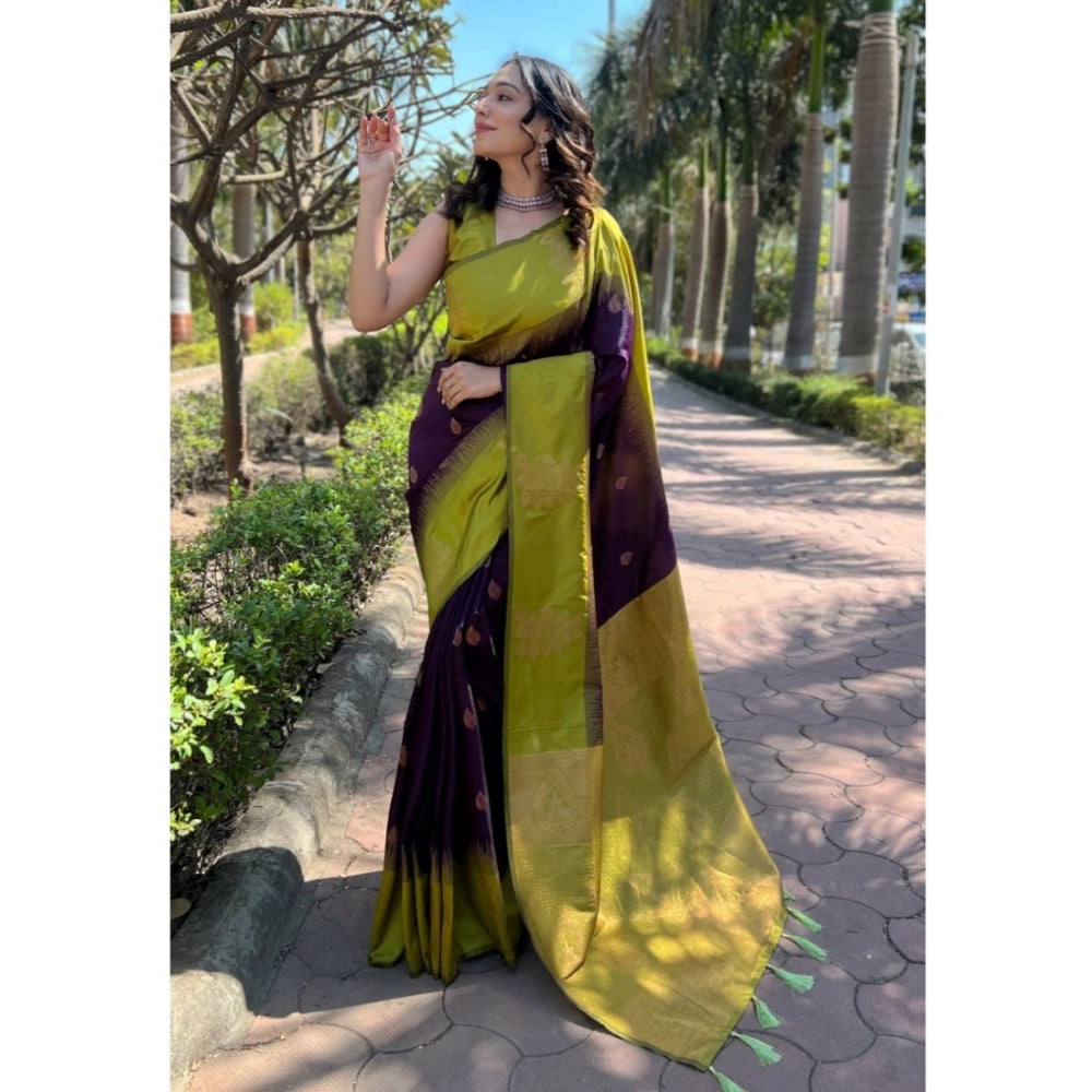Women's Silk Printed Saree With Unstitched Blouse 5.5 Mtr (Wine)