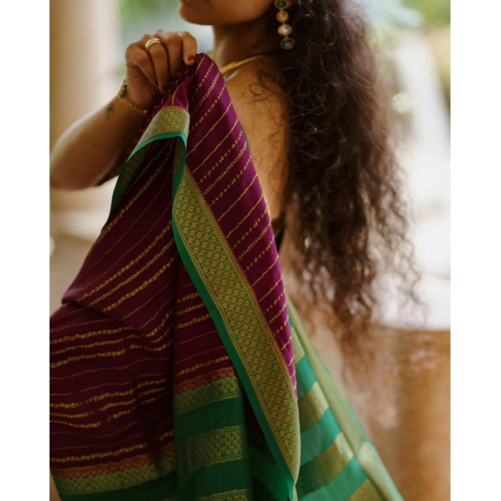Women's Silk Printed Saree With Unstitched Blouse 5.5 Mtr (Wine)
