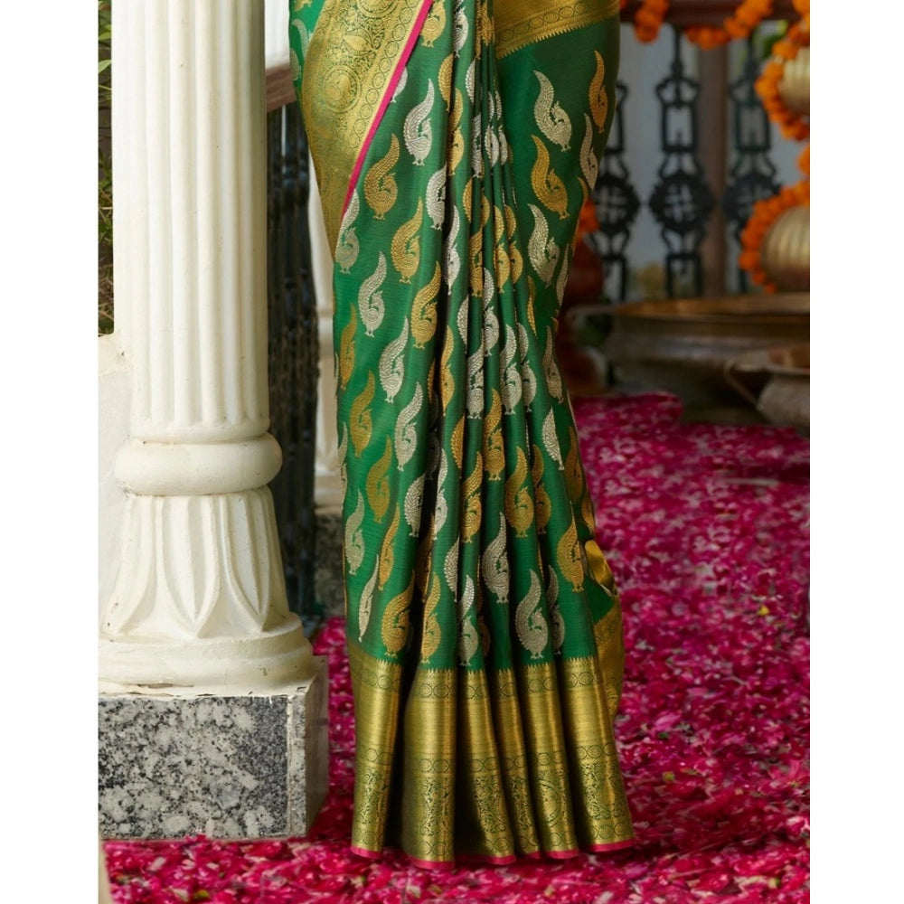 Women's Silk Printed Saree With Unstitched Blouse 5.5 Mtr (Green)