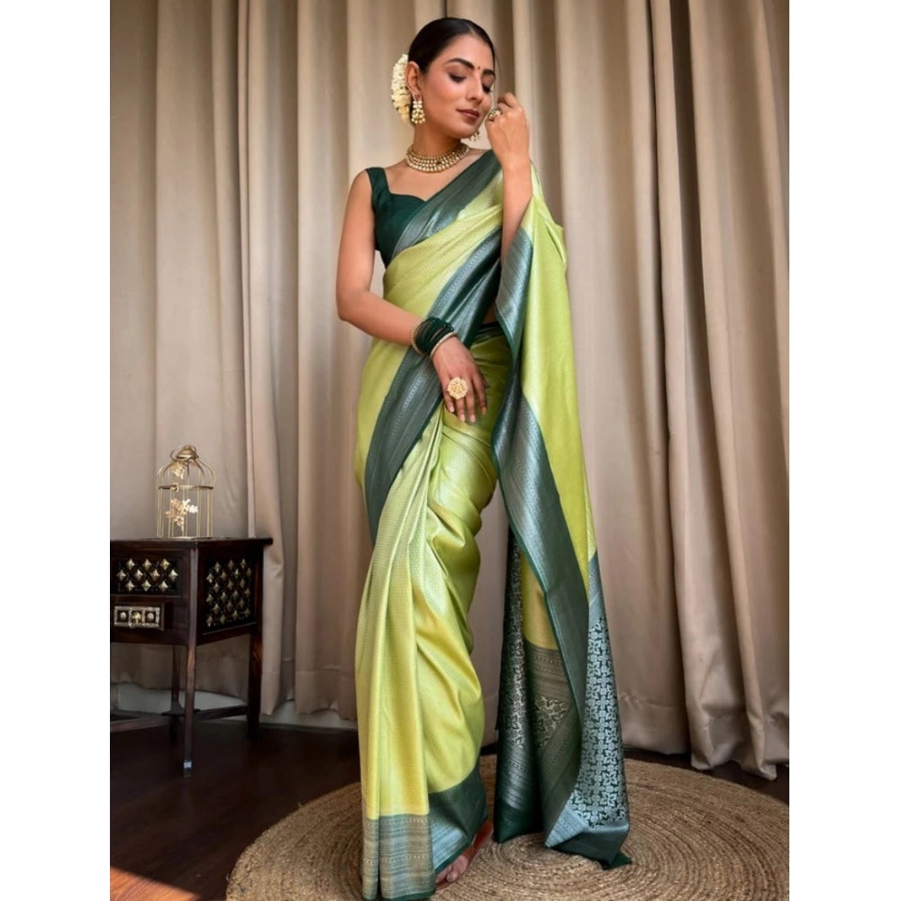 Women's Silk Printed Saree With Unstitched Blouse 5.5 Mtr (Sea Green)
